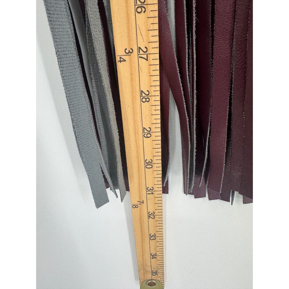 INC Faux Leather Fringe Midi Skirt Womens 14 Burgundy Western Boho Statement - Picture 6 of 9